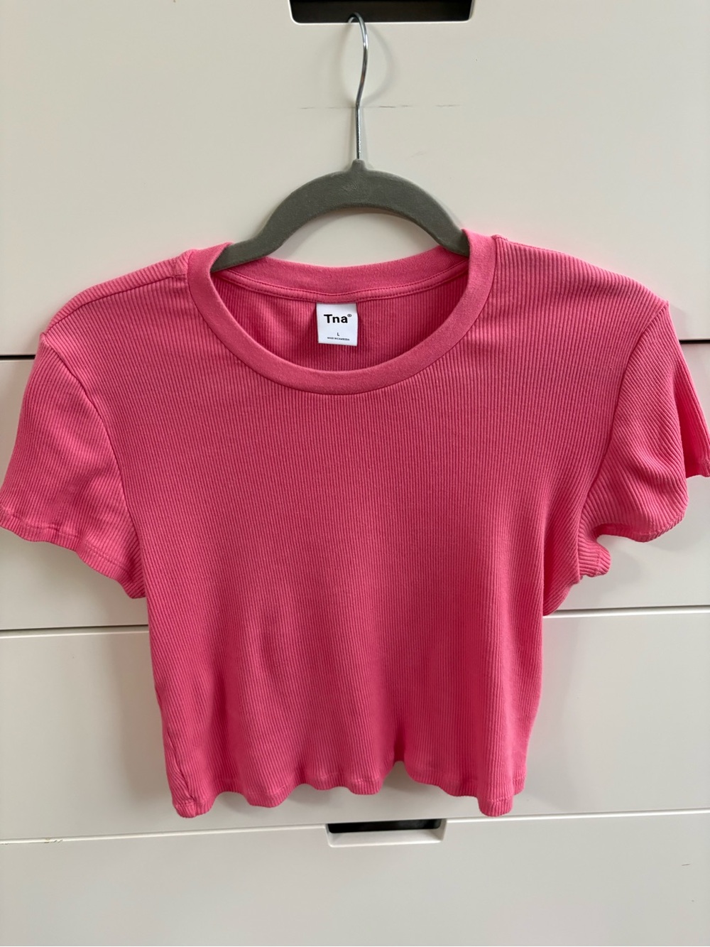 Aritzia TNA Pink Ribbed Short-Sleeve Crop Top